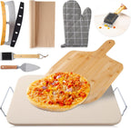 8 PCS Pizza Stone Set, Extra Large 15×12 Inch Pizza Stone for Grill, Rectangle Baking Sone With Pizza Kit for Pizza, Bread, BBQ Grilling, Pizza Peel Set