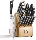 Knife Set with Block Premium, Japanese 15 Piece Ultra Sharp High Carbon Stainless Steel Kitchen Knives set with Sharpener, Professional Knife Block Set with Ergonomic Handle for Home Chefs