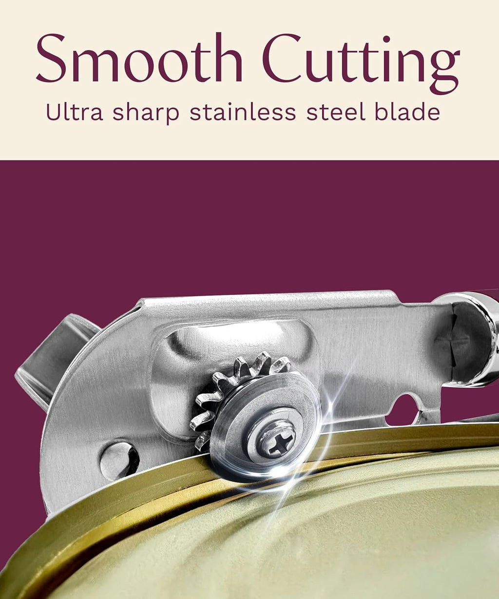 Premium Multifunctional Magnetic Manual Can Opener and Bottle Opener, Heavy Duty Stainless Steel Sharp Cutting Blade and Oversized Easy Turn Knob, Soft-Touch Handle, Kitchen Use, Mauve