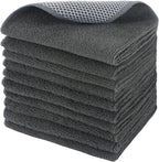 SINLAND Microfiber Dish Cloths Wash Clothes for Kitchen Best Kitchen Cloths Cleaning Cloth Poly Scour Side 12"x12" (10Pack, Dark Grey)