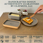 Mora Ceramic Two-in-One Butter Dish with Lid, Covered Butter Crock Container to Leave on Countertop - Large Storage Keeper/Holder for Kitchen, Gifts for Her, Butter Tray For Counter - Sesame Milk