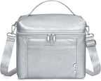 NOL Natural Organic Lifestyle Insulated Lunch Bags for Women Cooler Bag Lightweight Nylon Waterproof Lunch Box For Work (Silver, Medium(normal))