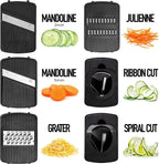 Fullstar Mandoline Slicer for Kitchen, Fruit Cutter, Cheese Grater, Cucumber Slicer, Veggie Spiralizer, Food Cutter & Kitchen Gadgets with Safety Glove (6 in 1, White)