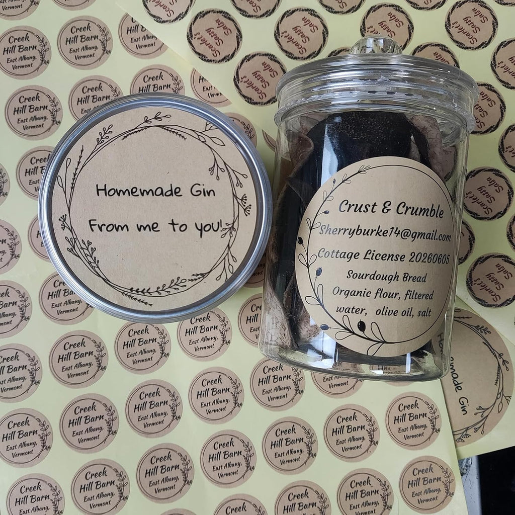 Custom Stickers Kraft Paper Labels Personalized Withe Text, Business Logo Customized Food Jars Labels Bakery Label Sticker Package Favor Canning Circle 100pcs (Style 12)