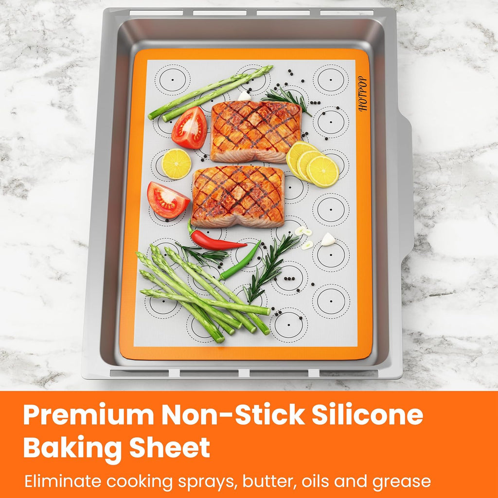 HOTPOP | Reusable Macaron Cookie Sheet, Non Stick Baking Mats, 0.75mm (2 Half Sheets , 2 Quarter Sheets), Set of 4