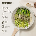 CAROTE 12.5 Inch Non Stick Frying Pan with Lid,White Granite Nonstick Skillet Omelet Pans, Egg Pan Granite Cookware, PFOS & PFOA Free