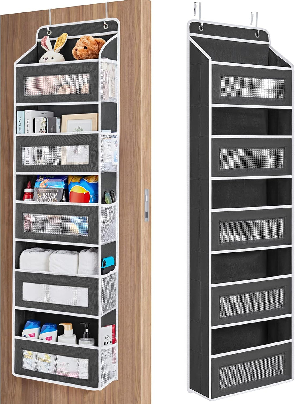JARLINK Over the Door Organizer Storage, 5 shelf Hanging Organizer with 5 Large Capacity Pockets, Anti Tilt 44 lb Load Behind Door Storage for Bedroom, Bathroom, Pantry, Nursery, (Black)