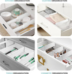 RAPTUROUS Adjustable Drawer Dividers 4 Pack, 4” High, 11-17” Long, Dresser Drawer Divider for Bedroom, Closet, Kitchen, Nursery Organization, Office, Strong & Sturdy Hold, Soft Foam Edges（White）