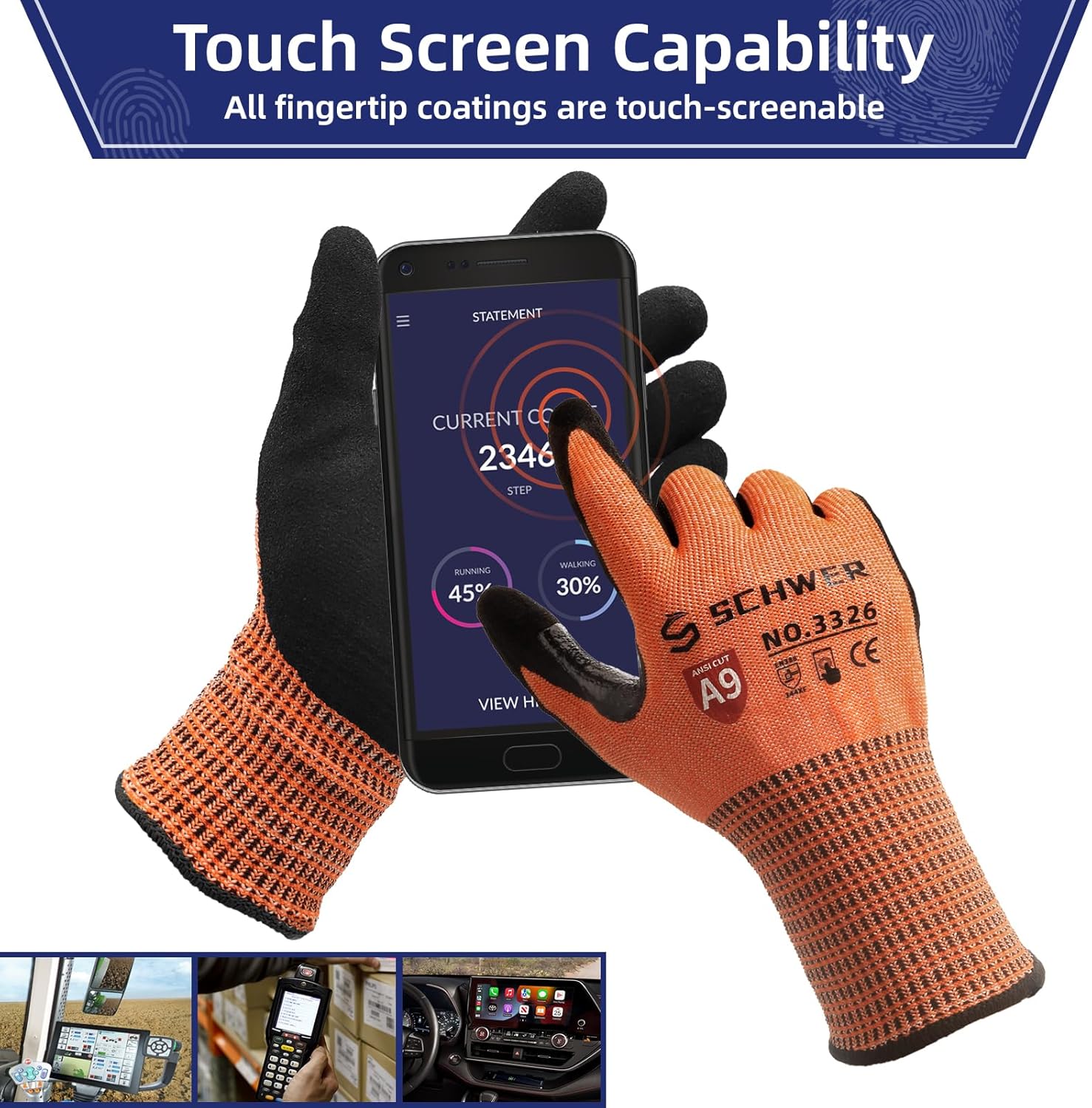 Schwer ProGuard Highest Level Cut Resistant Work Gloves PR3326 for Extreme Protection，ANSI A9 Cut Gloves with Reinforced Thumb, Non Slip, Non PFAS, Durable, Touch-screen, Orange 1 Pair(XXL)