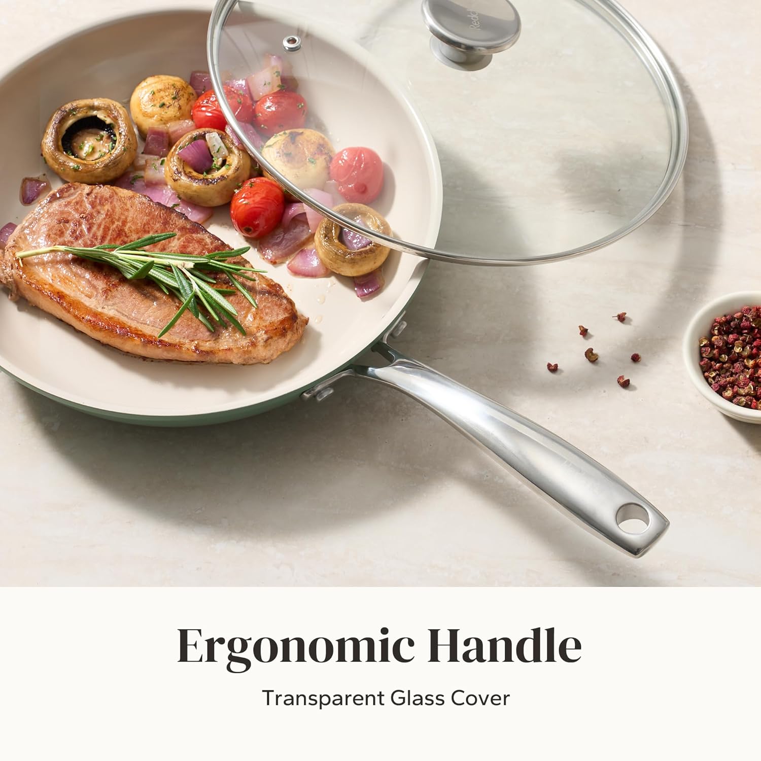 Redchef Nonstick 6-Piece Fry Pan Set, 8, 9.5, and 11 Inch Frying Pans with Tempered Glass Lids, Stay-Cool Handles, Dishwasher & Oven Safe, Induction Safe, Compatible with All Cooktops, Green