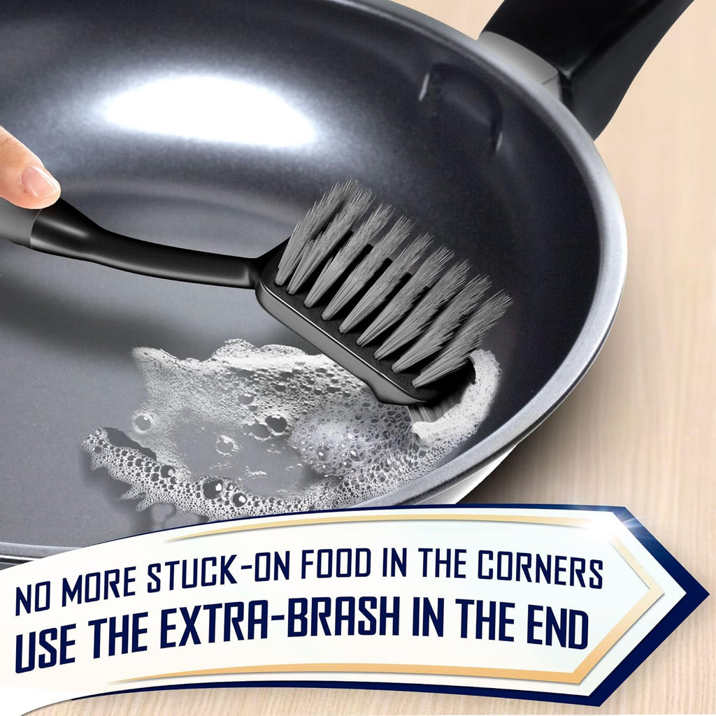 Dish Brush Set of 4 with Bottle Water Brush, Dish Scrub Brush, Scrubber Brush and Straw Brush - Kitchen Scrub Brushes Ergonomic Non Slip Long Handle for Cleaning Cleaner Wash Dish Sink Dishes Cup Pot