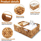 Wicker Baskets 2 Pack, Water Hyacinth Rectangular Storage Basket with Handles, Large for Organizing, Natural
