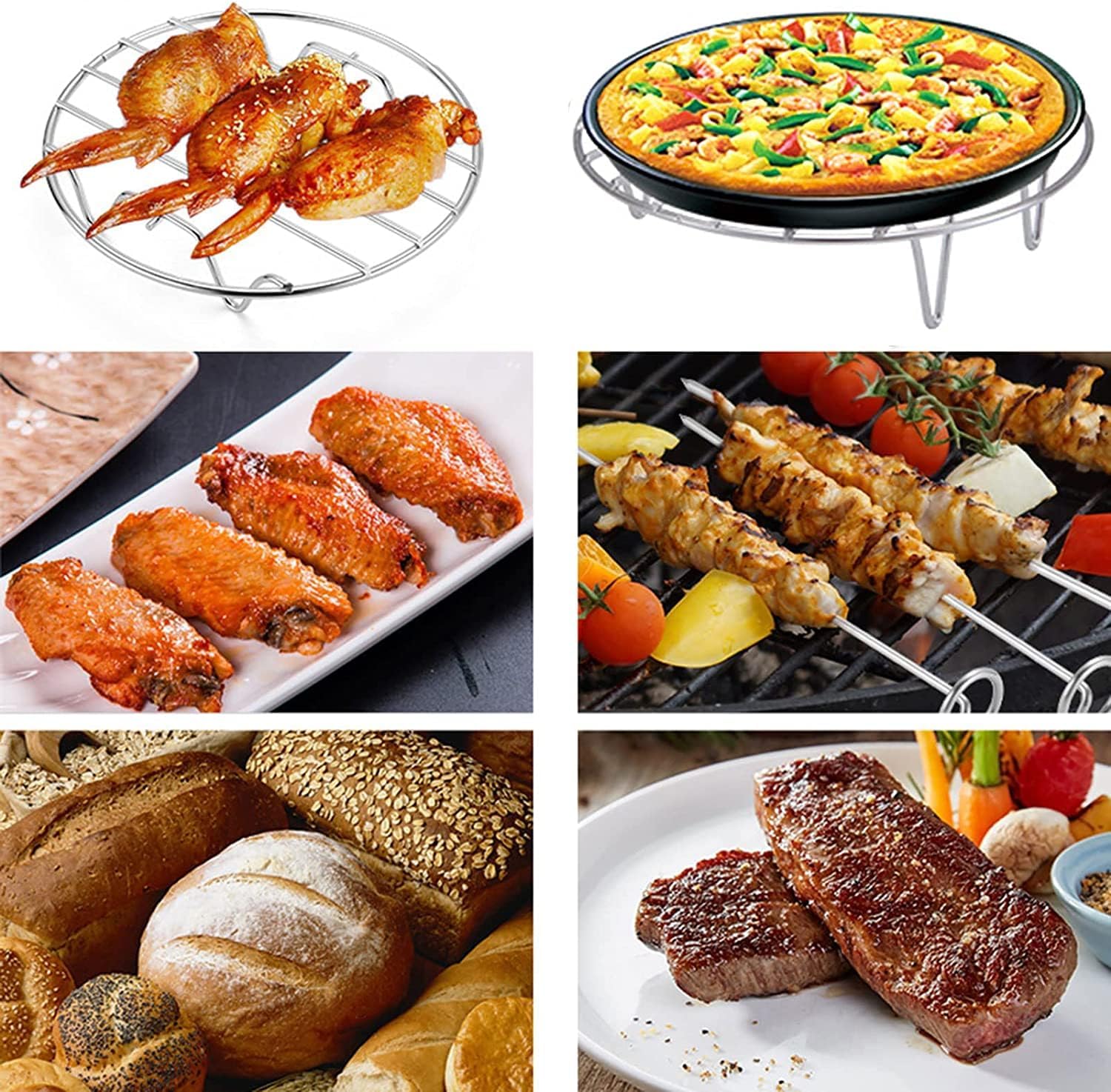 9" Round Cooking Rack Versatile Stainless Steel Grid Grill Steamer Rack, Fits Air Fryer Pot Pressure Cooker Canning