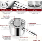 P&P CHEF 1 Quart & 2 Qruat Saucepan with Lid Set, Stainless Steel Small Cooking Pot Induction Sauce Pan for Pasta Soup, Ergonomic Handle & Tri-ply Base, Dishwasher Safe, 2 Pan