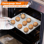E-far Small Baking Sheet Set of 4, 10.5”x8.3” Stainless Steel Cookie Sheets Pans, Compact Non-toxic Metal Toaster Oven Trays for Cake, Healthy & Rust Free, Mirror Finish & Dishwasher Safe