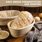 Banneton Bread Proofing Basket - Banneton Basket Set of 4 Pack 8 inch Oval Sourdough Proofing Basket with Liner - Handmade Rattan Proofing Rising Bowl for Artisan Bread Making Baking Supplies