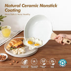 SENSARTE Nonstick Frying Pan Skillets, White Ceramic Coating Omelette Pans, Healthy Cookware Chef's Pan, Free of Intentionally Added PTFE & PFAS (8+11Inch with Lid)