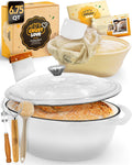 Dutch Oven for Bread Baking - incl. Sourdough Baking Supplies like Banneton Proofing Basket - 6.75QT Enameled Oval Cast Iron Bread Oven with Lid & Scoring Tool Lame