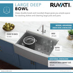 Ruvati 27-inch Apron-front Workstation Farmhouse Kitchen Sink 16 Gauge Stainless Steel Single Bowl - RVH9050