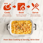 Magnifique 4 Quart Casserole Digital Slow Cooker, Premium Ceramic Bakeware for Oven, Dishwasher Safe Baking Dish, Red