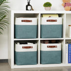 DULLEMELO 11x11 Cube Storage Bins for Organizer, Foldable Cube Storage Bins for Organizing Home Office Closet Shelves, Fabric Cube Baskets for Home Organization(4 Pack - White&Deep Green)