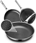 Non Stick Frying Pans Set, Hybrid Pans Set Nonstick (8+10+12inch),Skillets for cooking, PFOA Free Stainless Steel Kitchen set, Dishwasher and Oven-Safe Cookware Sets
