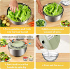Stainless Steel Salad Spinner Large, Vegetables Fruits Wash Bowl with Strainer, Lettuce Spinner Dryer for Efficient Salad Preparation 5.3Qt