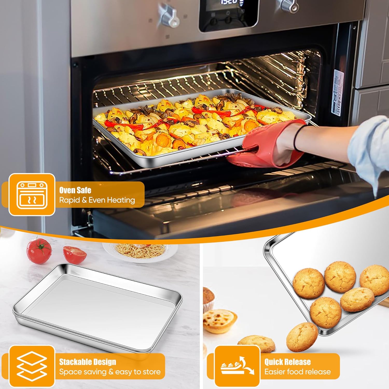 Homikit 1 Pack Baking Sheet, 9 x 13 Inches Stainless Steel Quarter Sheet Pan Set for Baking Cooking Toasting, Metal Cookie Tray Fits Toaster Oven, Non Stick & Rust Free, Dishwasher Safe