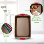 NutriChef 6-Piece Baking Pan Set - PFOA, PFOS, PTFE Free Flexible Nonstick Golden Coating Carbon Steel Bakeware - Professional Home Kitchen Bake Cookie Sheet Stackable Tray w/Red Silicone Handles