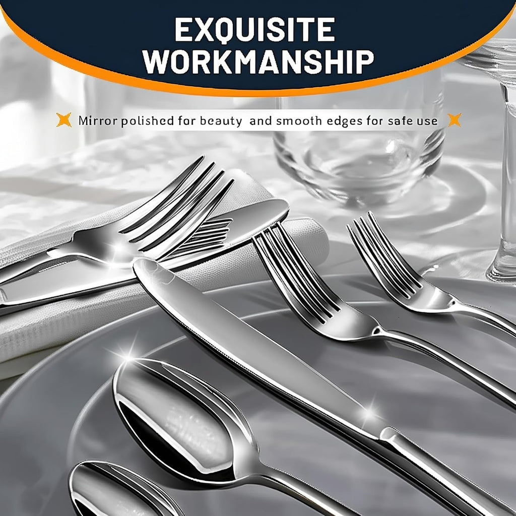 60 Piece Silverware Set for 12, Premium Stainless Steel Flatware Set, Eating Utensil Sets with Steak knives, Cutlery Tableware Service Include Fork Knife Spoon Set, Mirror Polished