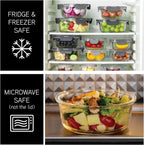 COOK WITH COLOR Premium 32-Pc. Borosilicate Glass Food Container Set with Dividers - 4 Rectangles, 8 Rounds, 4 Squares - Leakproof Lids - Meal Prep, Storage, Ombre Black