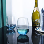 Joeyan Handmade Blue Stemless Crackle Wine Glasses Cups,Large Crystal Red Wine Tumblers,Aesthetics Glassware Collection, Home Gift,Set of 2,19 oz