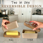 Mora Ceramic Two-in-One Butter Dish with Lid, Covered Butter Crock Container to Leave on Countertop - Large Storage Keeper/Holder for Kitchen, Gifts for Her, Butter Tray For Counter - Chai