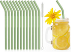 12 Pcs Reusable Glass Straws 8"x 8 mm Bent Glass Drinking Straws with Cleaning Brush for Tea, Smoothies, Milkshakes, Juices,Beverages(aqua)