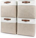 13x13 Cube Storage Bins, Collapsible Fabric Storage Box, 4 Pack Closet Baskets with Handles for Organizing, Shelf, Toys, Clothes, Home, Office, Nursery (Beige&White)