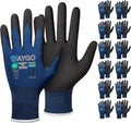 KAYGO Safety Work Gloves MicroFoam Nitrile Coated-12 Pairs, KG18NB,Seamless Knit Nylon Glove with Black Micro-Foam Nitrile Grip,Ideal for General Purpose,Automotive,Home Improvement, Dark Blue, XL