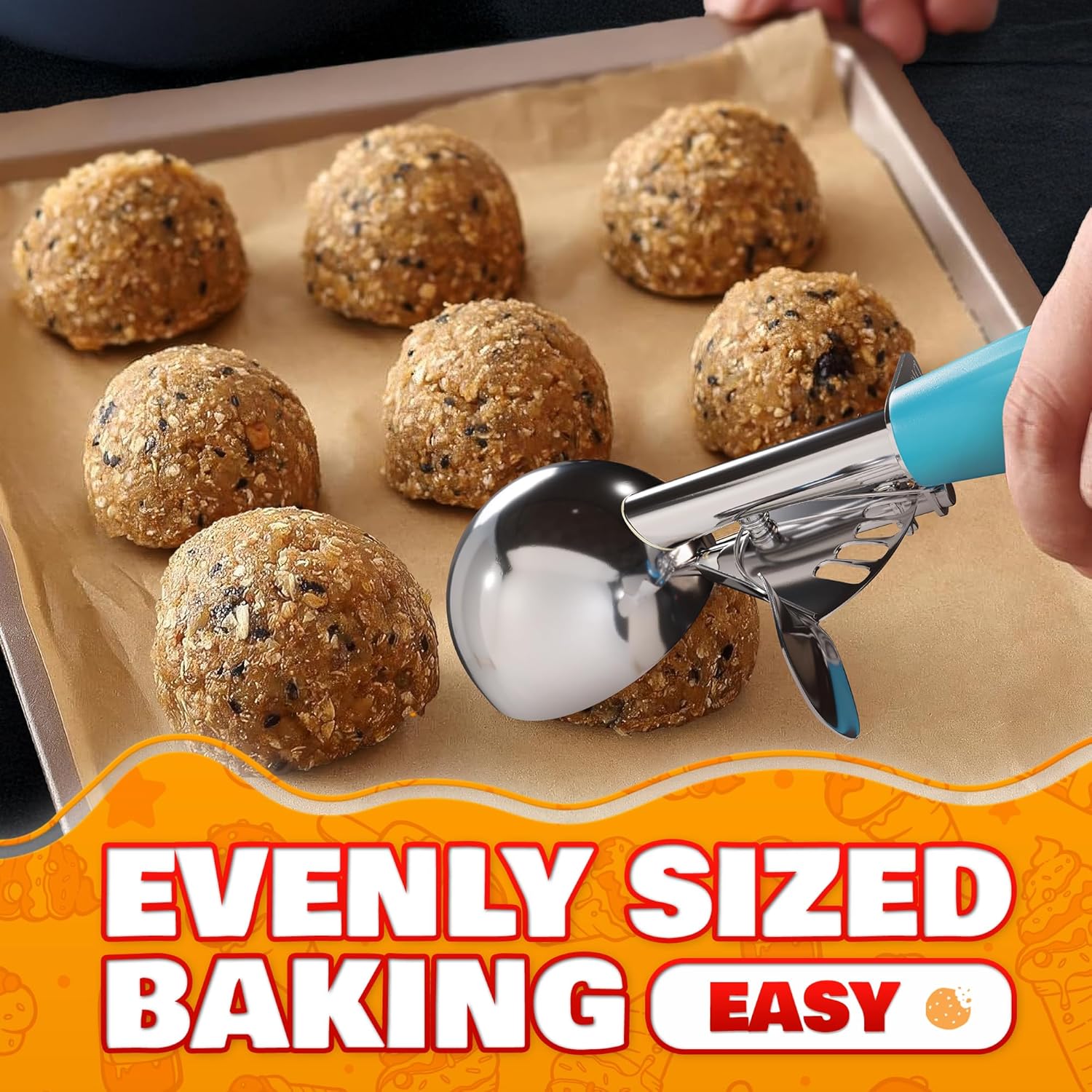 Cookie Scoop Set - Ice Cream Scoop with Trigger - Cookie Scoops for Baking Set of 3, #16 (2.7 oz), #20 (2 oz), #30 (1.25 oz), Stainless Steel Versatile Tool for Baking, Cookies, and Desserts