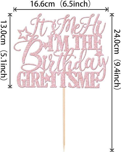 1 PCS It's Me Hi I'm the Birthday Girl It's Me Cake Topper Glitter Funny Girls Birthday Cake Pick for Hot Pop Music Singer Birthday Party Cake Decorations Supplies Light Pink