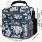 FlowFly Double Layer Cooler Insulated Lunch Bag Adult Lunch Box Large Tote Bag for Men, Women, With Adjustable Strap,Front Pocket and Dual Large Mesh Side Pockets