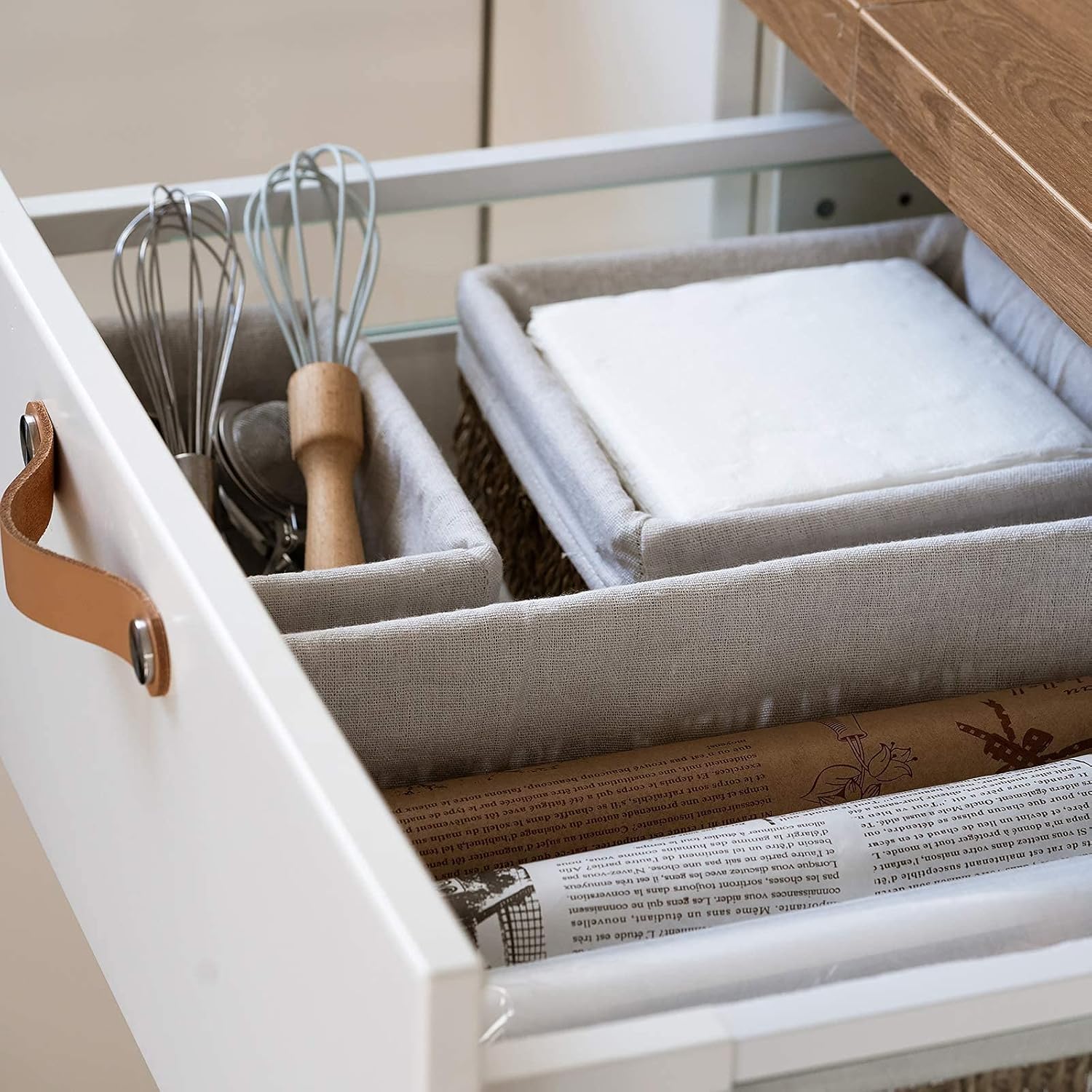 FairyHaus Seagrass Storage Baskets with Liner, Natural Small Seagrass Baskets, Hand-woven Nesting Wicker Baskets Set for Shelves Rectangle 3Pack (L+M+S)