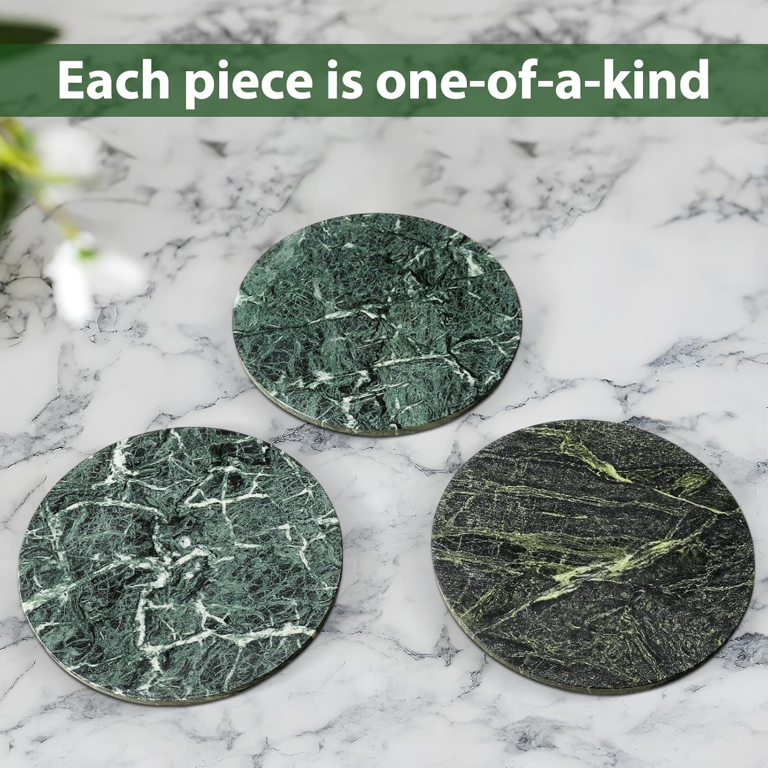 Marble Lazy Susan, 16 in Turntable Organizer for Cabinet Pantry Kitchen Countertop Fridge Bathroom Makeup Vanity Countertop, Detachable Organizer (Indian Green)