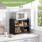 Double Layer Bread Box for Kitchen Countertop, Large Breadbox Bread with Windows, Wooden Farmhouse Bread Holder (Black)