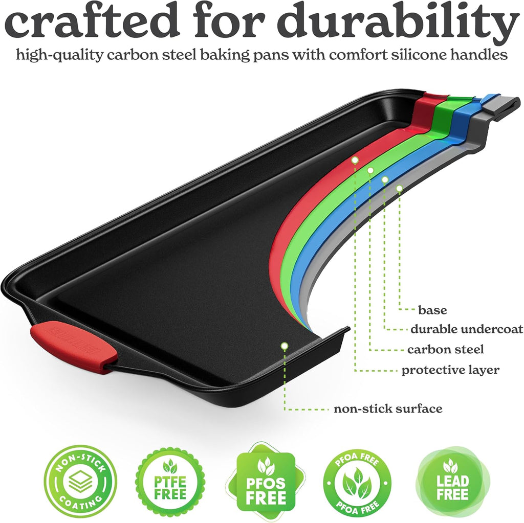 Country Kitchen Nonstick Stackable Bakeware Set - Heavy Duty, Durable, Easy Release Baking Set, Red, 10 Pcs