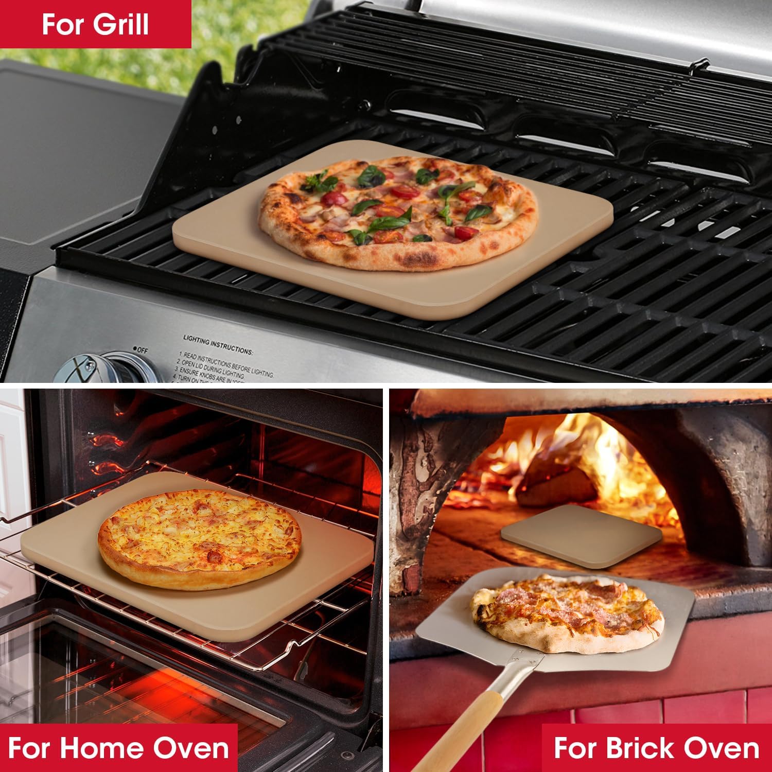 Unicook 15 x 12 Inch Pizza Stone for Oven and Grill, Cordierite Rectangular Baking Stone, Thermal Shock Resistant, Ideal for Baking Crispy Pizzas, Bread and Cookies