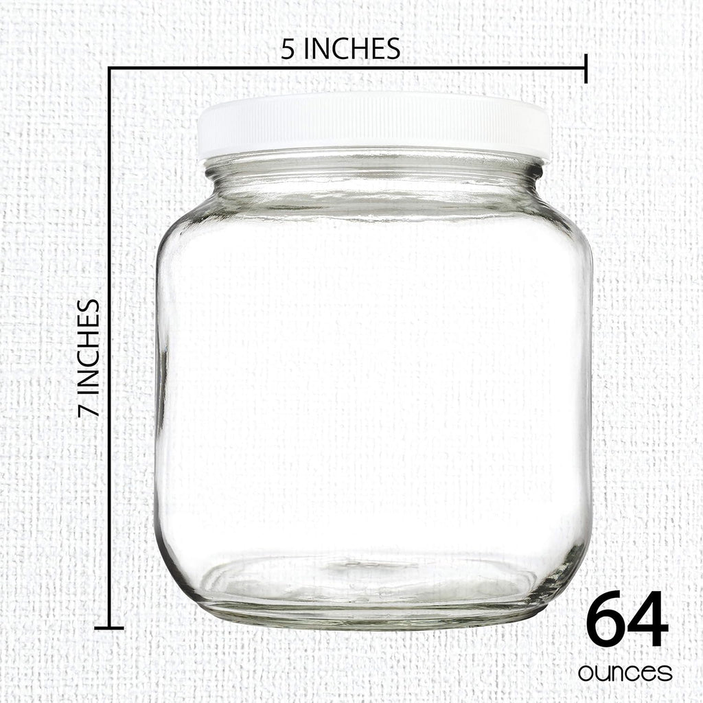 kitchentoolz Half Gallon Mason Jar 64oz – 4 Pack Wide Mouth Glass Jars with Foam-Lined Plastic Lid – Airtight Storage for Kombucha, Pickling, Canning – Big Mason Jars
