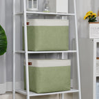 DULLEMELO 2-Pack Large Storage Baskets for Organizing 16"x12"x12" Canvas Fabric Storage Basket Bins With Leather Handles for Shelf Clothes Empty Gift Basket (White&Green)