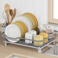 Dish Drying Rack, Stainless Steel Rustproof Dish Rack for Kitchen Counter, Sturdy Dish Drainer with Drainboard, Drainage, Utensil Holder for Various Kitchenware, 16.2"(L) x 12.6"(W), Grey
