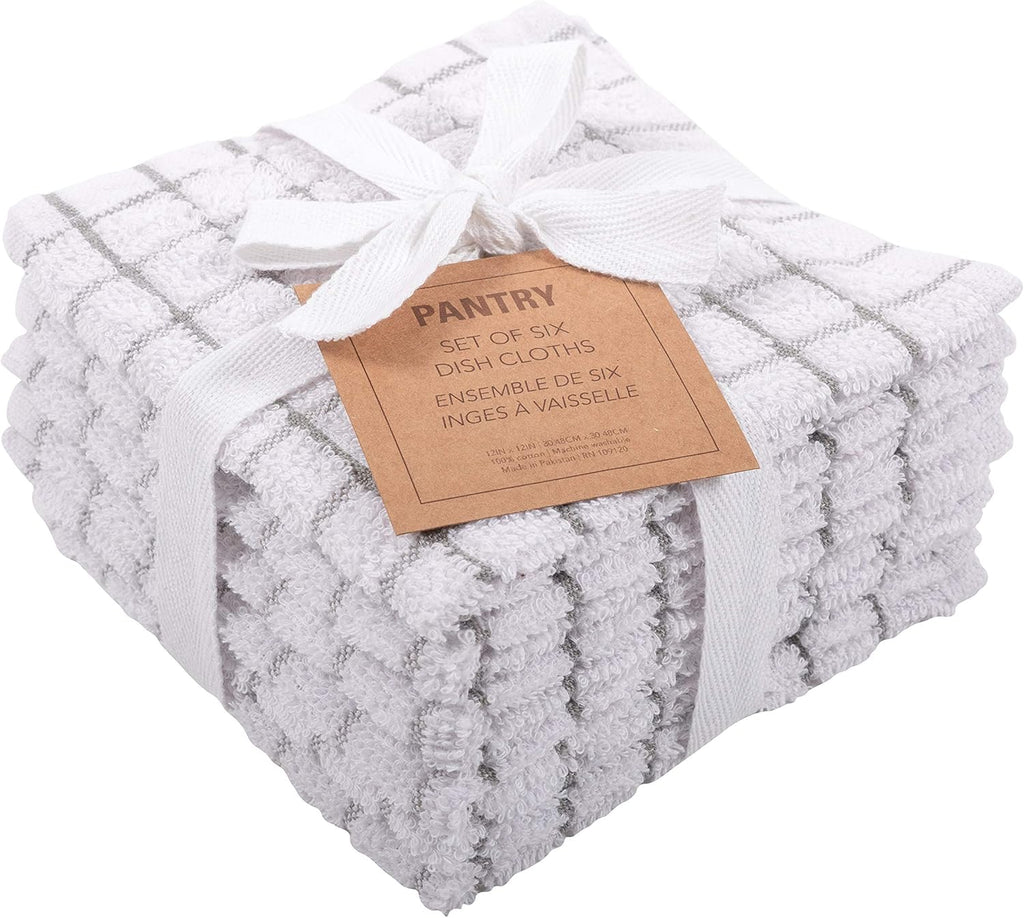 KAF Home Pantry 100% Cotton Checkered Grid Dish Cloths | Set of 6, 12 x 12 Inches | Absorbent and Machine Washable | Perfect for Cleaning Counters, and Any Household Spills - Gray