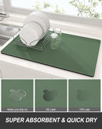 Rnivvi Dish Drying Mat for Kitchen Counter, XL 15 x 24" Super Absorbent Drainer Pad Easy Clean Dish Rack Pad, Non-Slip Heat Resistant Coffee Bar Mat for Coffee Machine Station Accessories,Forest Green