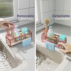 SWTYMIKI Sponge Holder for Kitchen Sink - Sink Caddy with Brush Holder Self-draining Sponge Caddy Organizer with Divider Stainless Steel Kitchen Accessories Storage for Countertop, Rose Gold
